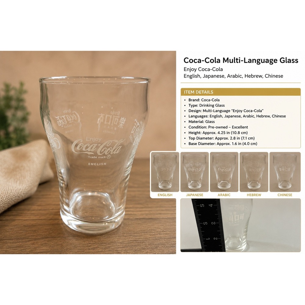 Vintage Coca-Cola International Multi Language Logo Glass Clear‎ Tumbler Etched